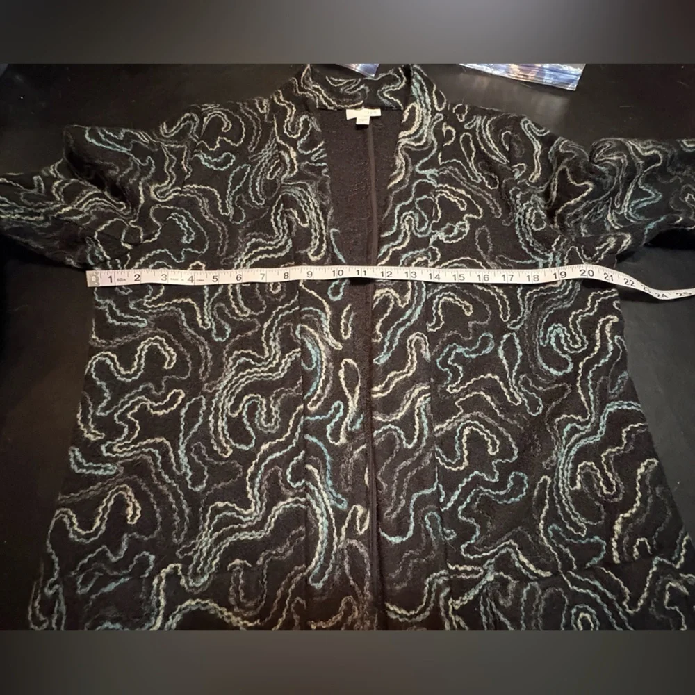 J Jill Women's Open Front Cardigan Sweater Abstract Swirls Wool Blend Size M